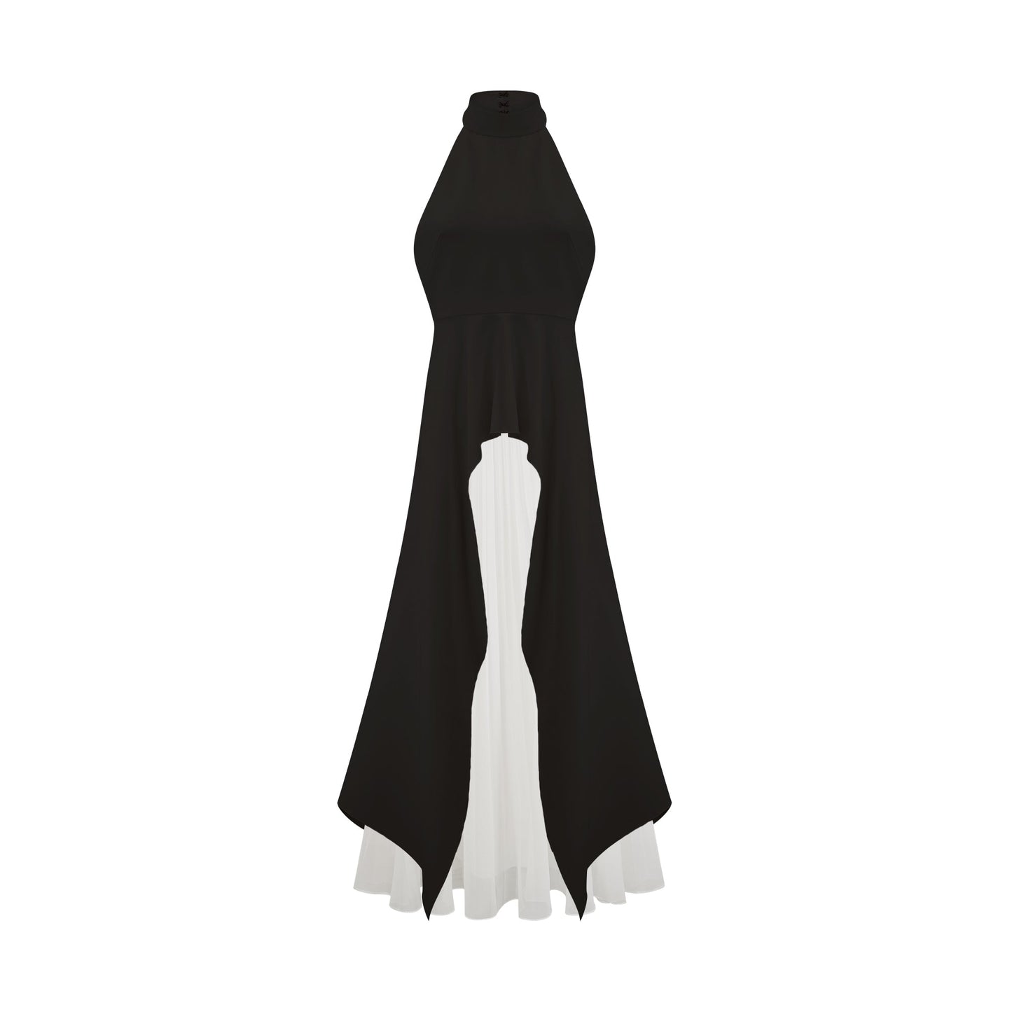 Vestido largo con capas y cuello halter