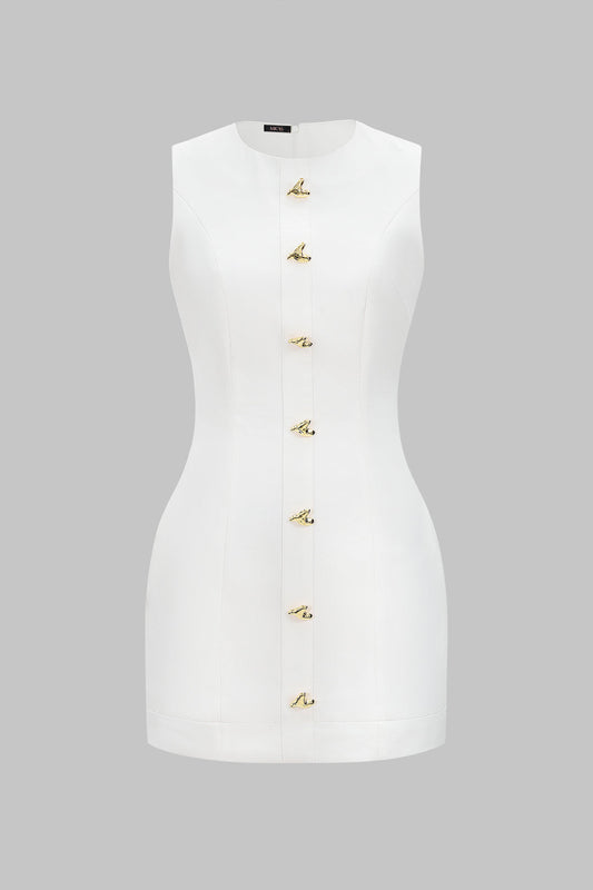 Minivestido sin mangas con cuello redondo y botones metálicos en forma de corazón