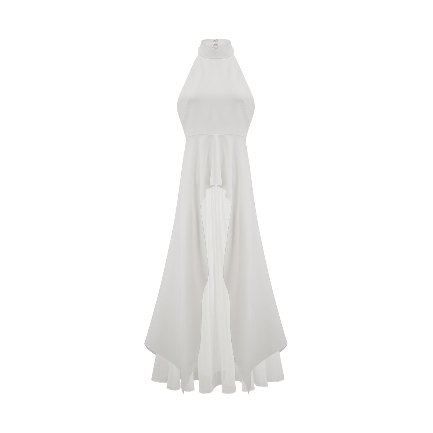 Vestido largo con capas y cuello halter