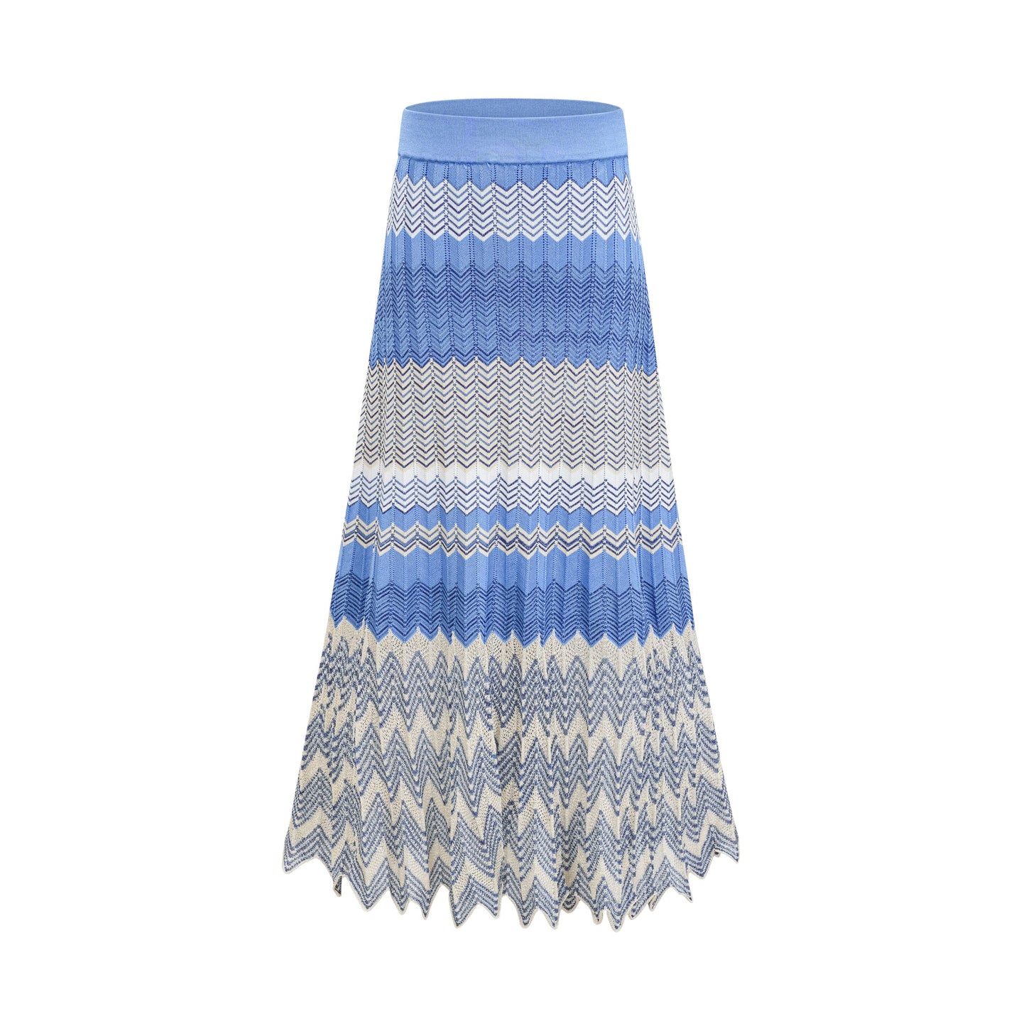 Top y falda de punto azul con diseño en zigzag