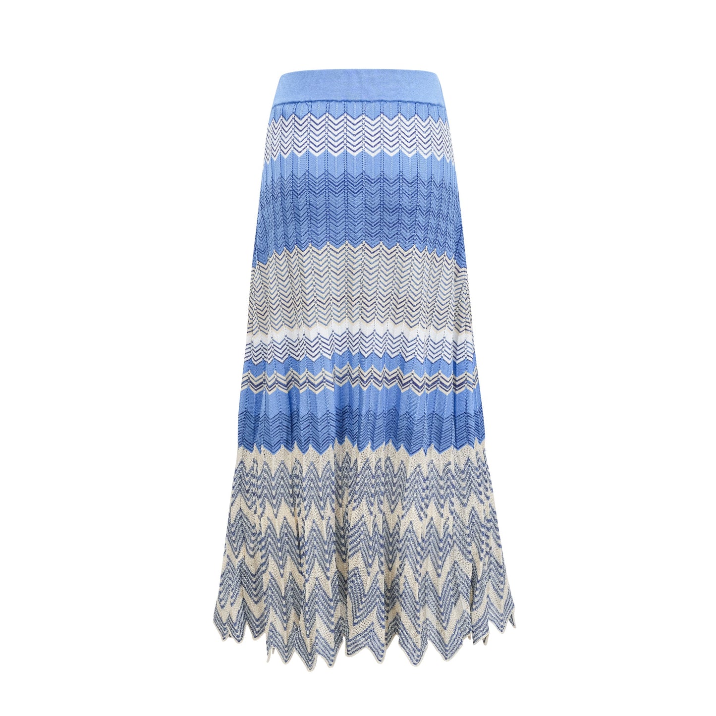 Top y falda de punto azul con diseño en zigzag