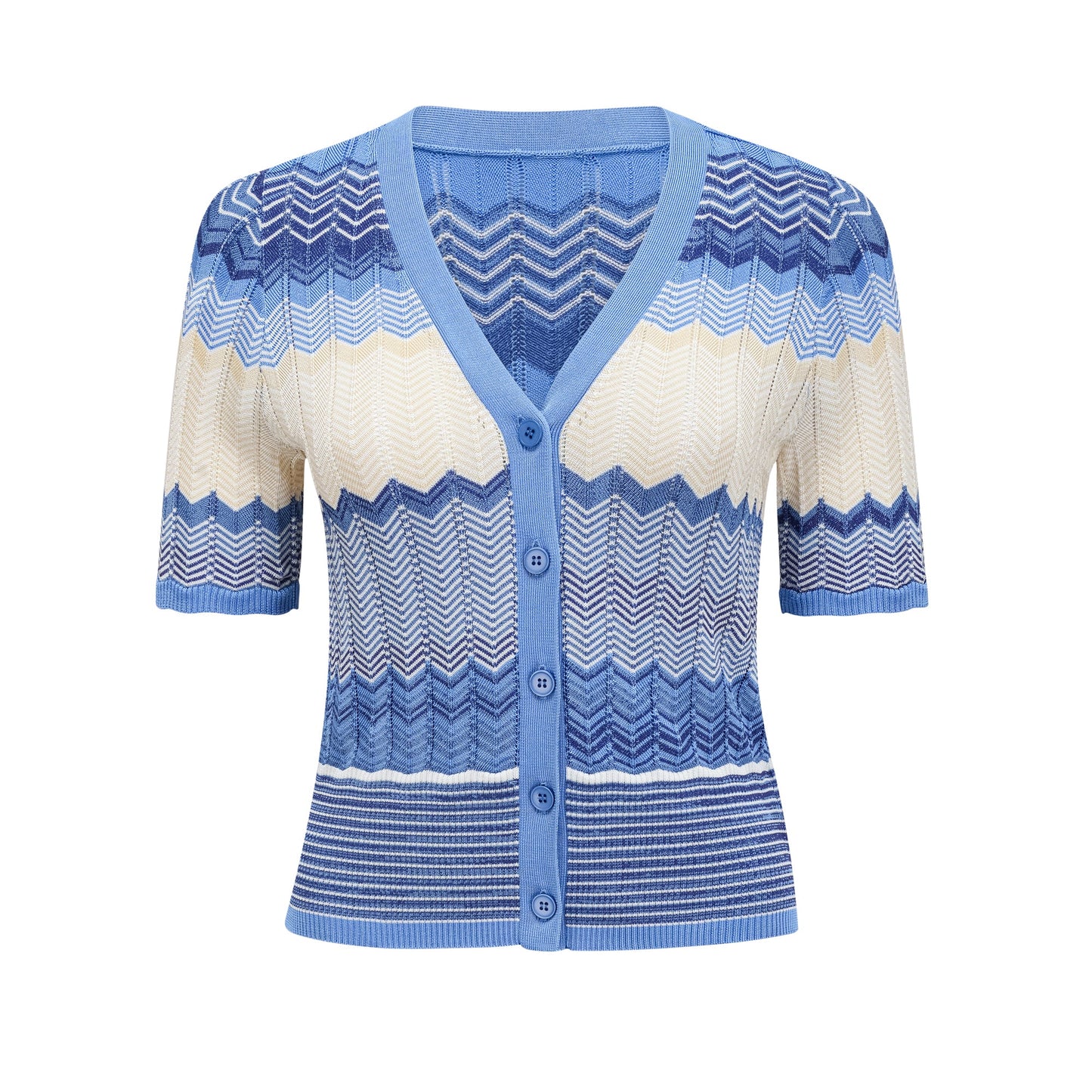 Top y falda de punto azul con diseño en zigzag