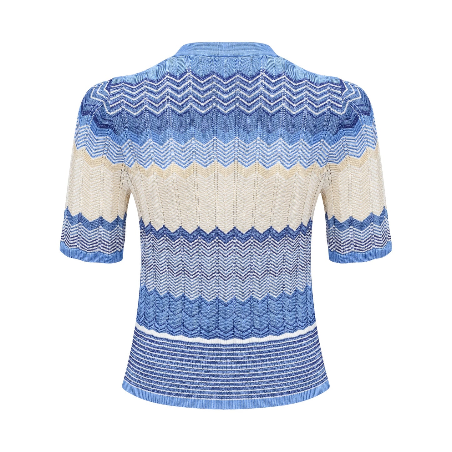 Top y falda de punto azul con diseño en zigzag