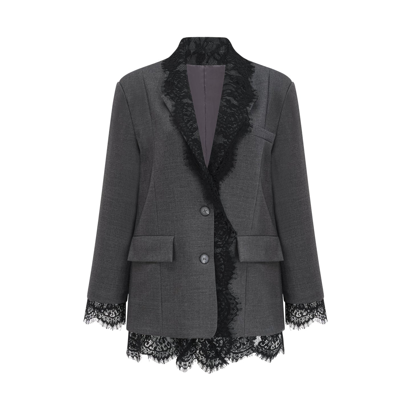 Blazer gris con ribete de encaje
