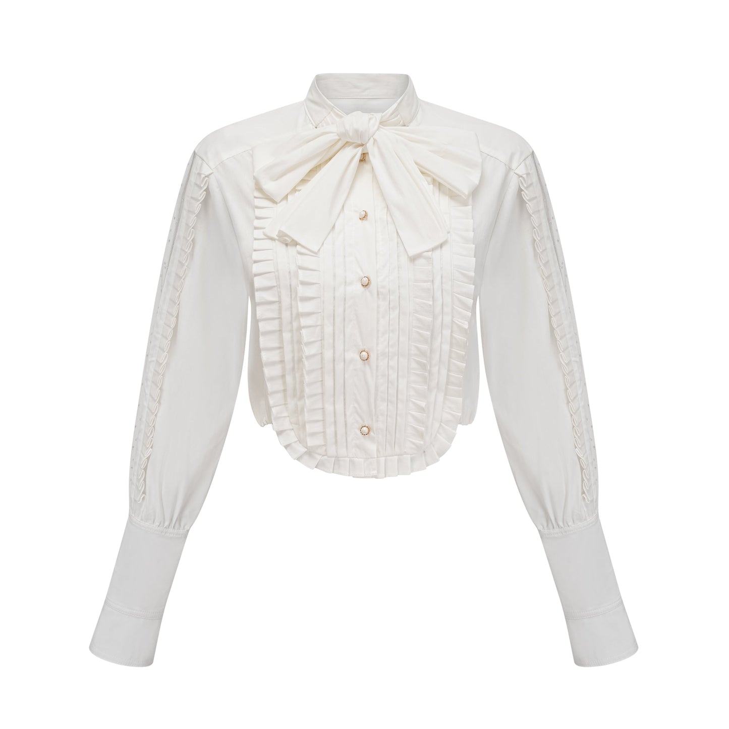 Camisa con cuello bufanda plisado