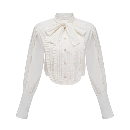Camisa con cuello bufanda plisado