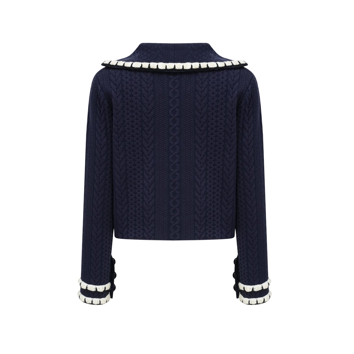Chaqueta de punto azul marino y pantalones