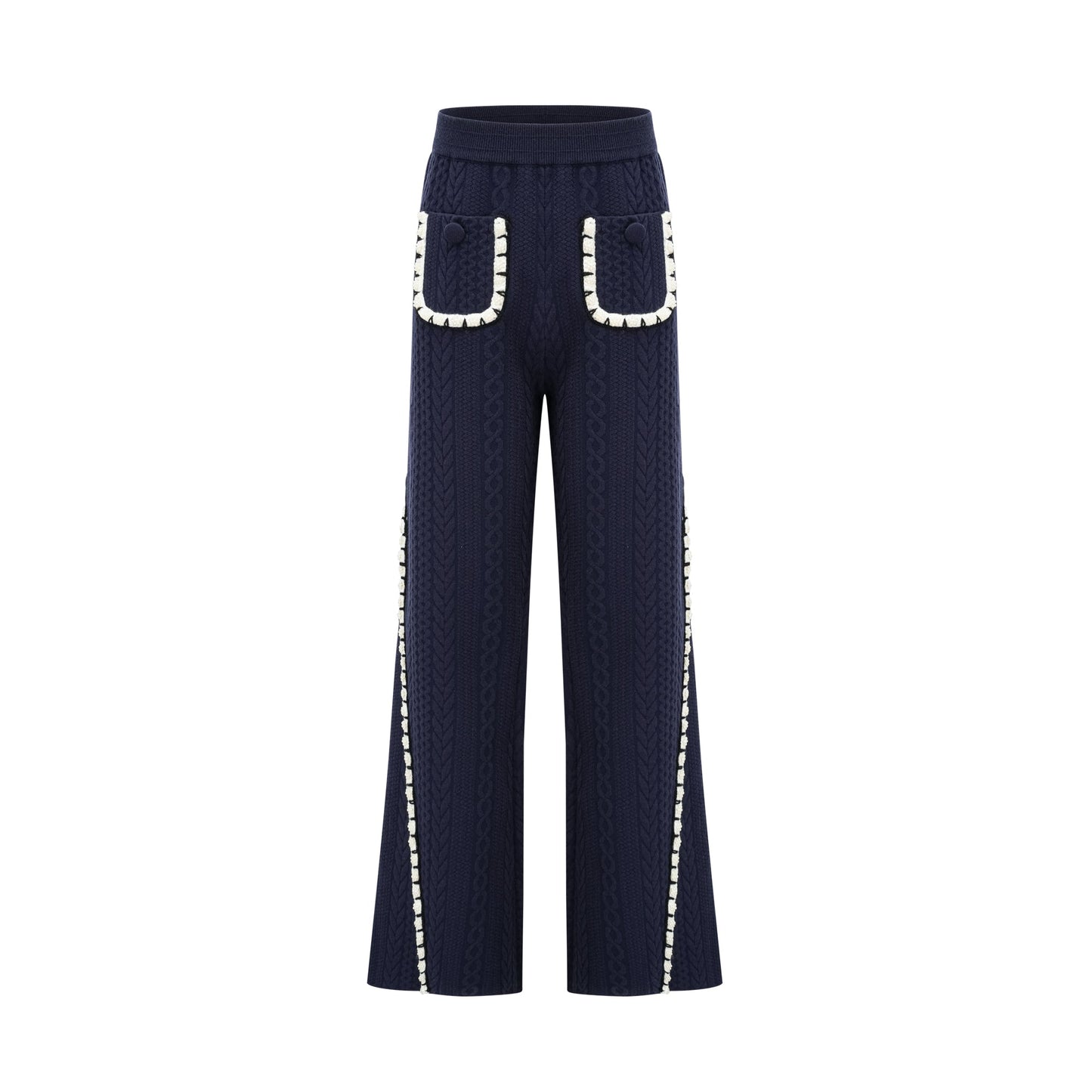 Chaqueta de punto azul marino y pantalones
