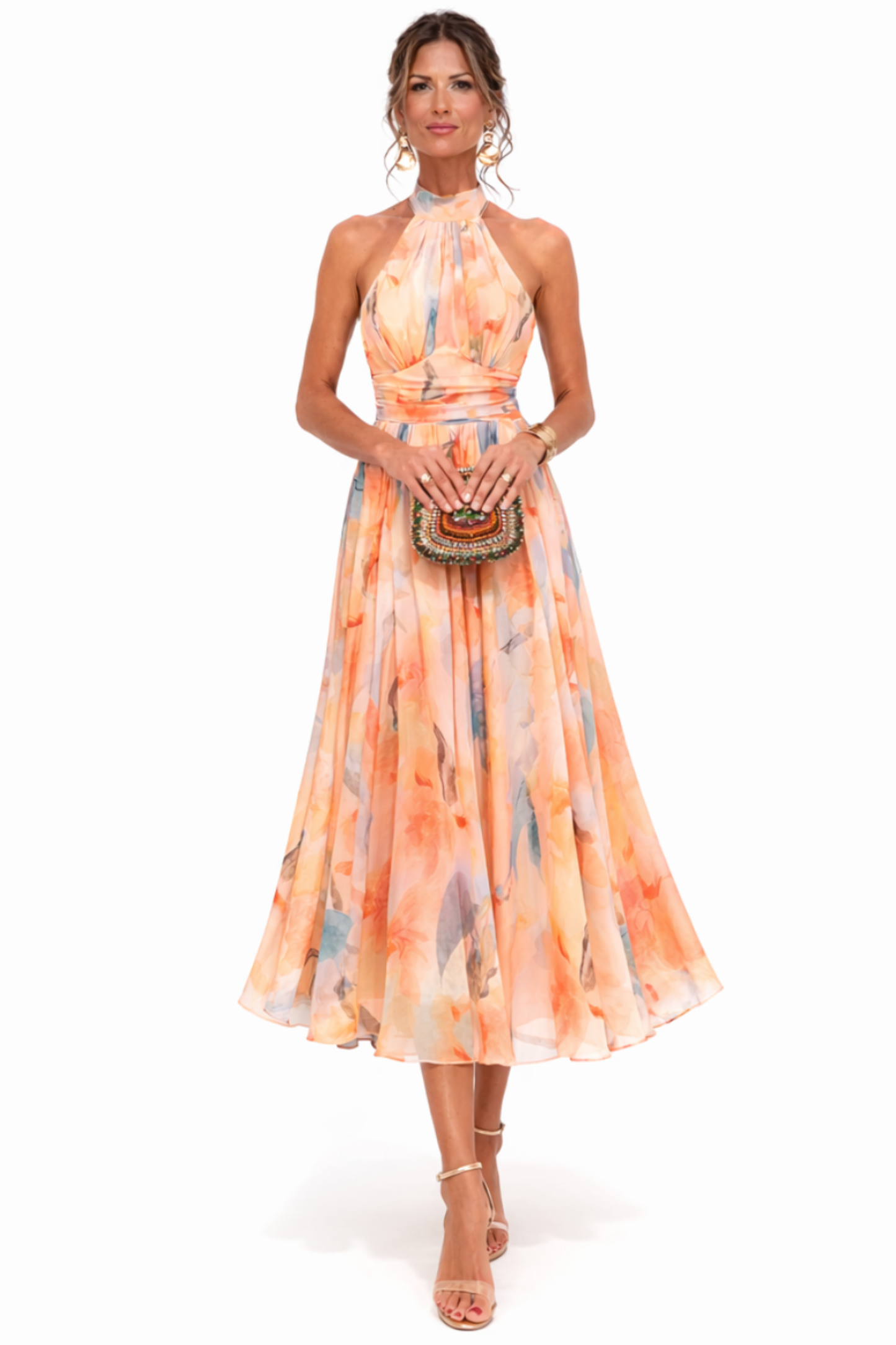 Aurora | Vestido con cuello halter y estampado de acuarela
