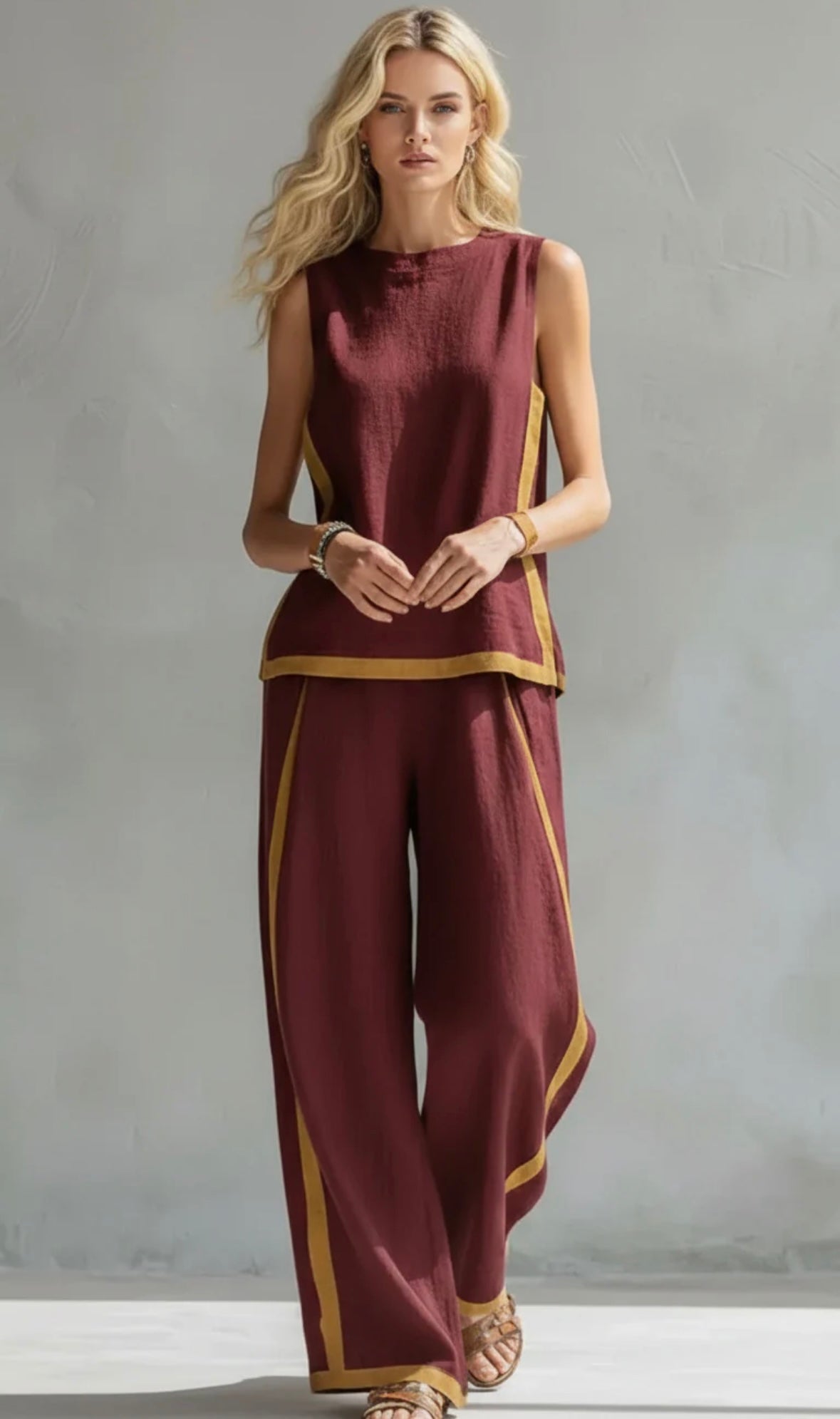 Chaleco y pantalones de algodón con ribetes en dos tonos