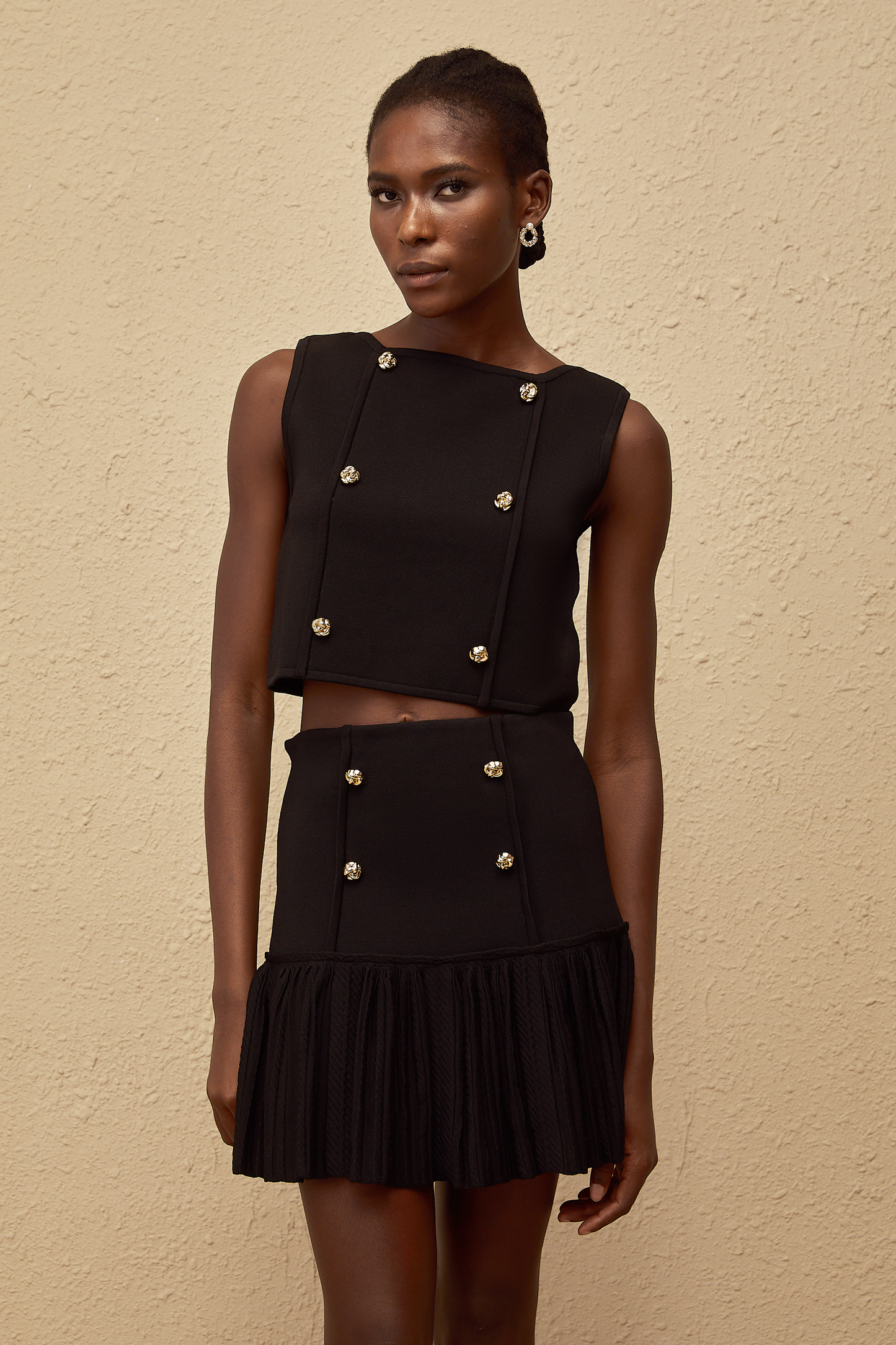 Conjunto de top y falda de punto