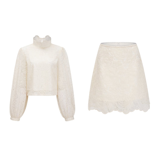 Conjunto de blusa y falda de encaje