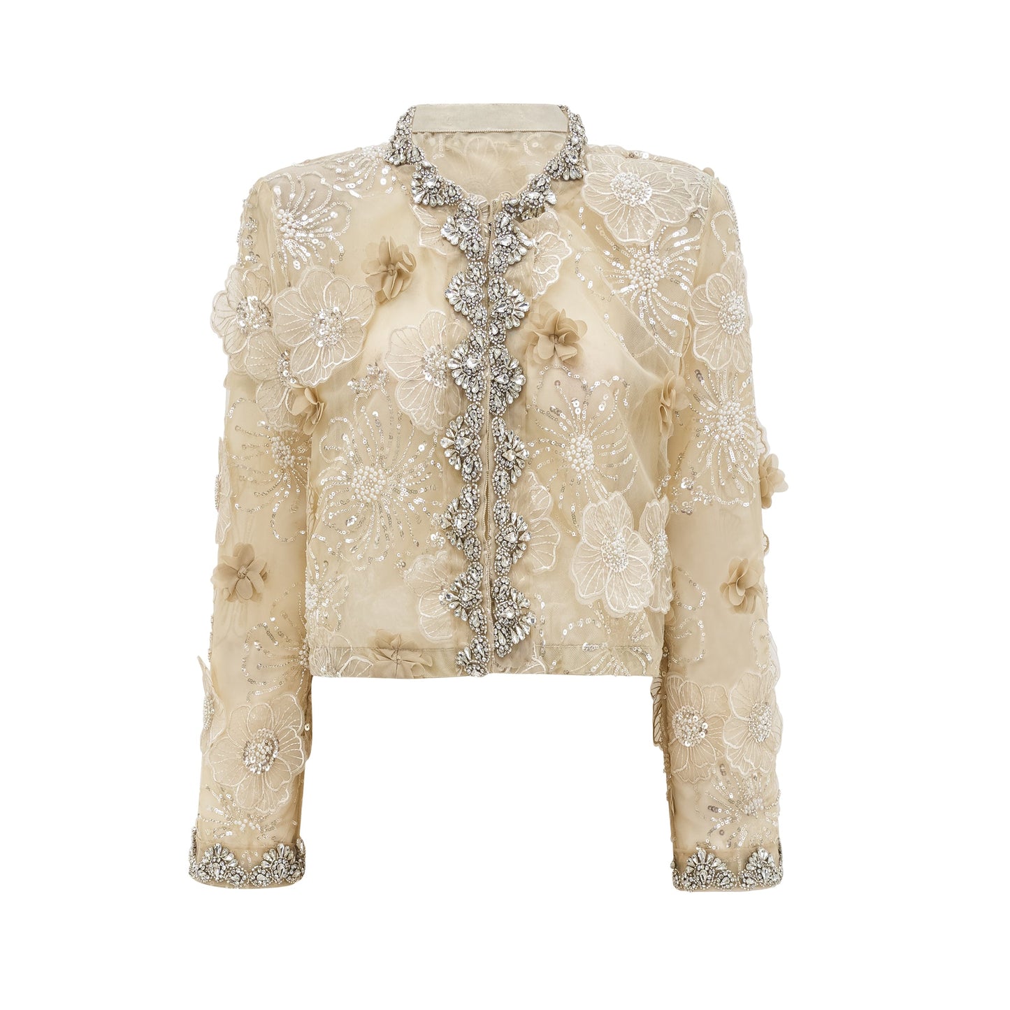 Chaqueta ligera semitransparente con flores bordadas