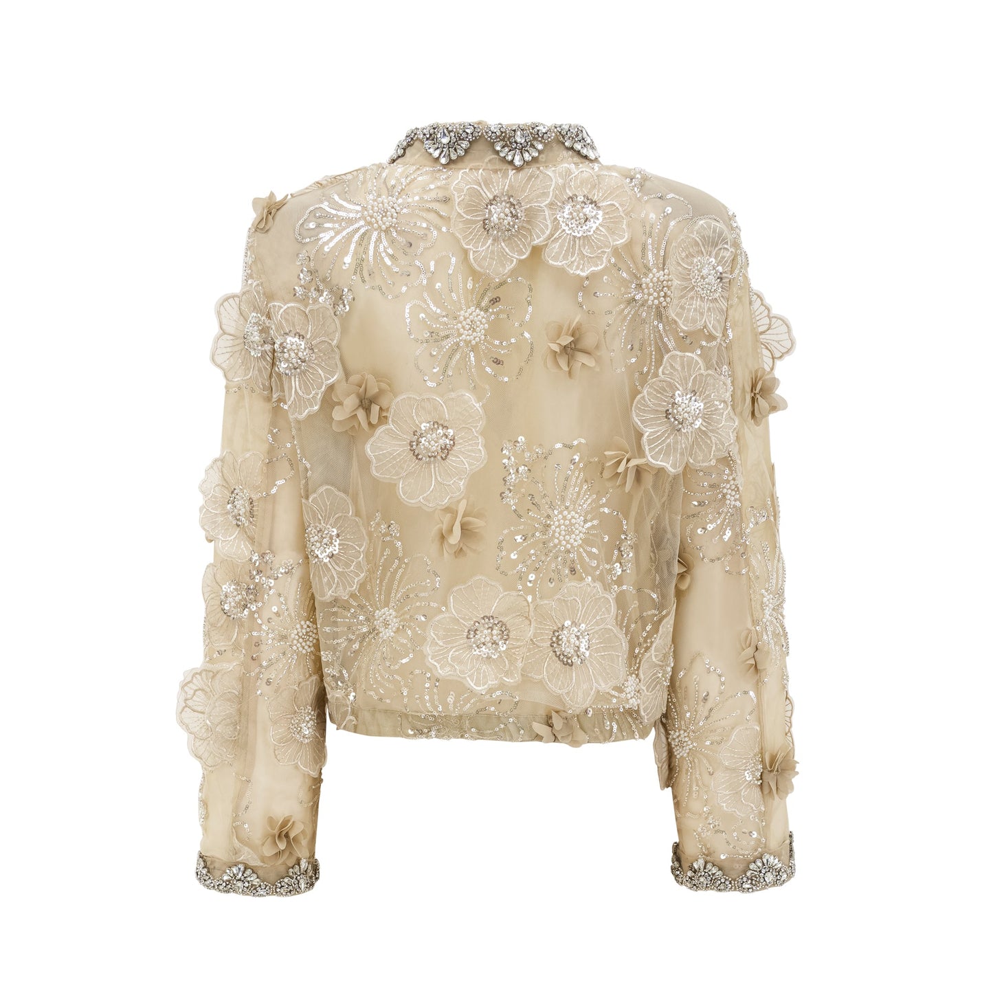 Chaqueta ligera semitransparente con flores bordadas