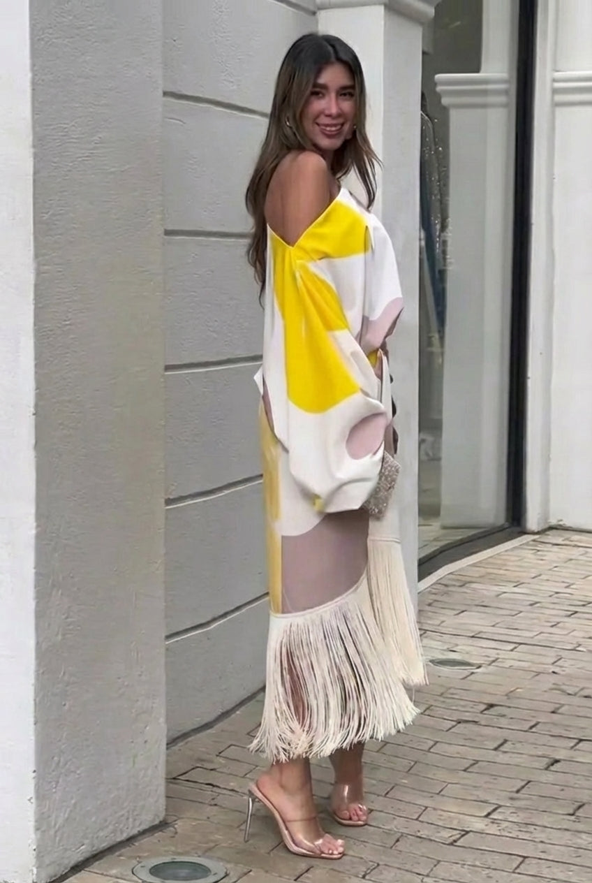 Conjunto dos piezas con flecos