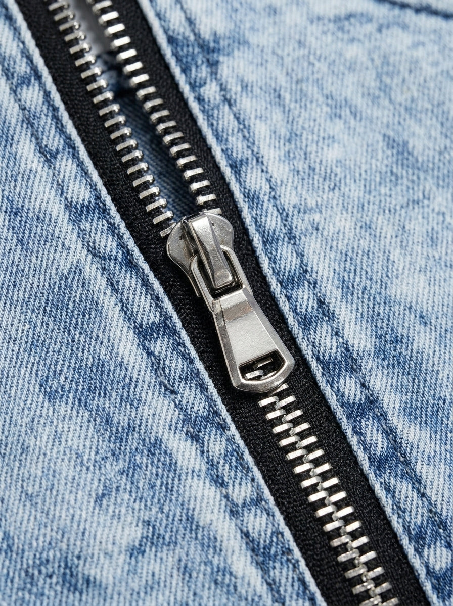 Conjunto de top sin mangas con cremallera y falda con bolsillos y botones de denim